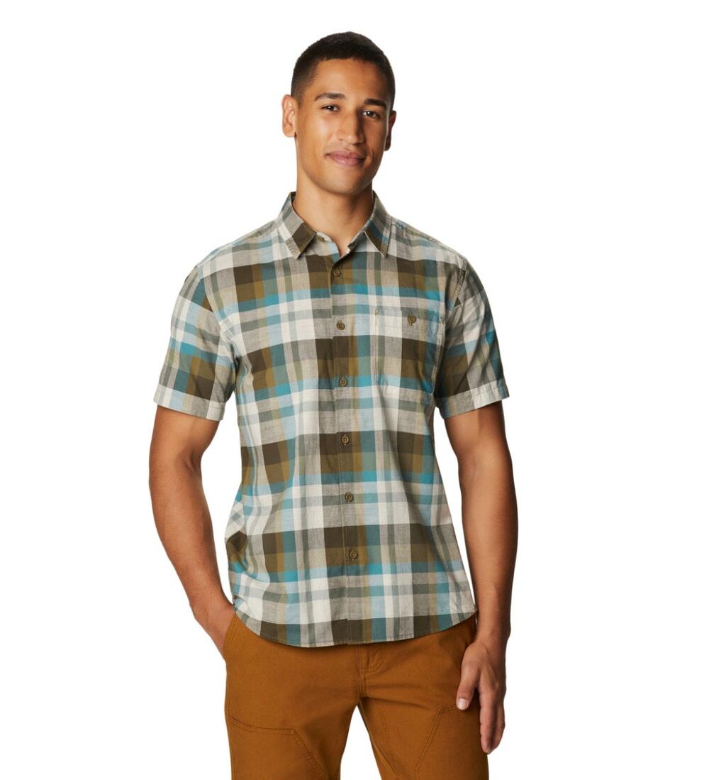 Mountain Hardwear Shirt Mens M Plaid Button Up 100% Cotton Hiking Outdoor Wear
